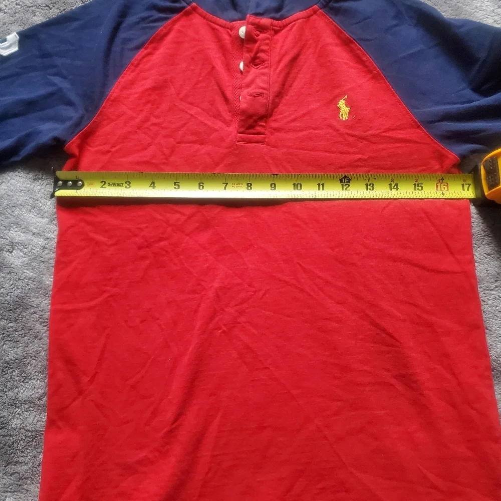 Polo by Ralph Lauren Red and Navy Long Sleeve Tee with Hood Size YOUTH L